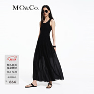 MO&Co.連衣裙夏拼接式背心吊帶斜裁打攬收腰長(cháng)裙黑色含天絲摩安珂 黑色 S 160