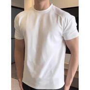 QGF正肩t恤男士夏季運動(dòng)修健身短袖顯壯肌肉肩寬收袖小領(lǐng)口美式衣衫 白色 M [建議90-100斤]