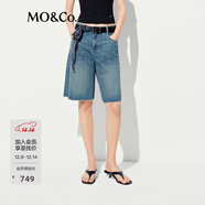 MO&Co.牛仔褲夏附絲巾天絲棉洗磨中低腰五分褲M(mǎn)BE2SOT007 牛仔藍色 M /M