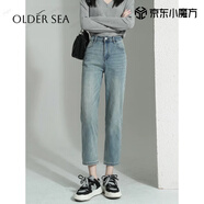 OLDER SEA九分直筒牛仔褲女秋季2025新款百搭高腰顯瘦小個(gè)子法棍煙管褲子女 懷舊藍 29 建議110-119斤