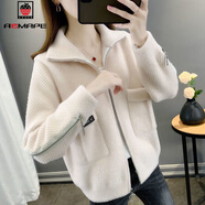 AEMAPE外套女士短款水貂絨上衣2025年秋冬新款時(shí)尚寬松百搭拉鏈針織開(kāi)衫 米白色 2XL 建議130-140斤