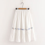 2024夏裝新款花瓣提花花卉繡花鏤空裙擺松緊腰帶半身裙甜美學(xué)院風(fēng) 白色 均碼 均碼