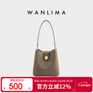 萬(wàn)里馬水桶包輕奢單肩包牛皮女包腋下軟皮包托特通勤包女士大容量牛皮包 圓月鎖大象灰