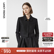 朗姿復古修身小香風(fēng)肌理感氣質(zhì)上衣女秋季新款高級感短外套 黑色 XL