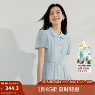 茵曼（INMAN）【苧麻】法式娃娃領(lǐng)連衣裙女裝2025夏季新品泡泡袖裙子 淺藍色 S
