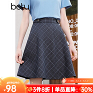 百圖betu女裝春季新款半身裙高腰小個(gè)子時(shí)尚格紋A字半裙女2402T66 灰色 S