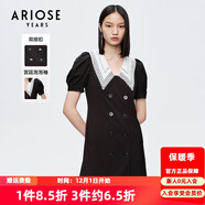 艾諾絲雅詩(shī)【商場(chǎng)同款】夏裝新復古泡泡袖宮廷風(fēng)娃娃領(lǐng)雙排扣連衣裙10439073 黑色 M