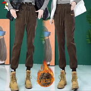 啄木鳥(niǎo)（TUCANO）加絨加厚女褲束腳褲高腰顯瘦國潮風(fēng)女生秋冬保暖褲時(shí)尚百搭休閑褲 深咖色【加絨819】 加厚 3XL 建議135-145斤