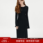 范思藍恩黑色氣質(zhì)木耳邊圓領(lǐng)針織連衣裙女秋冬2024新款裙子14246 黑色 XS