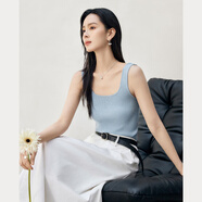 對白（DUIBAI）法式方領(lǐng)針織吊帶背心女2025年夏季新款時(shí)尚內搭無(wú)袖打底上衣 淺灰藍 L