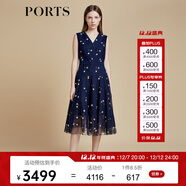 PORTS寶姿商場(chǎng)同款春夏新款女裝“花朵刺繡網(wǎng)紗連衣裙”LD8D202PLQ005 丈青混色 M (6)