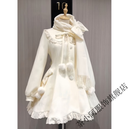 茶小阿甜美秋冬蝴蝶結毛呢連衣裙圍巾外套小個(gè)子少女可愛(ài)2024公主風(fēng)套裝 奶白色圍脖+奶白色毛呢大衣(配蝴 S