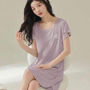 南極人睡裙女士夏季莫代爾棉涼感夏天睡衣中裙連衣裙寬松 紫色 M