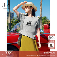 玖姿·安娜蔻【蜜意生活】活力減齡櫻桃釘珠短袖T恤女2025夏季新款 淺灰-第二批 S