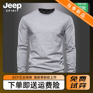 JEEP SPIRIT吉普韓版Jeep秋冬冬季男t恤羅紋領(lǐng)口長(cháng)袖打底衫圓領(lǐng)百搭簡(jiǎn)約 淺灰色 M 145-160斤(歐碼偏大2碼)