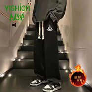 以純（YISHion）秋冬加絨男褲港風(fēng)潮牌直筒衛褲 星空艦加絨【高質(zhì)量】黑色闊腳褲 加厚 2XL 140-155斤【174-177身高】