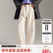 ELLE KIDS童裝  法式經(jīng)典女童秋冬季內磨毛全棉保暖親膚松緊腰耐穿休閑長(cháng)褲 奶油白 160 (S)