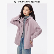 佐丹奴外套女搖粒絨品牌膠章寬松連帽拉鏈衛衣開(kāi)衫女05373854