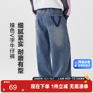 左西女童牛仔褲兒童褲子直筒褲2025新款中大童秋裝長(cháng)褲潮 牛仔色 160