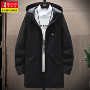 啄木鳥(niǎo)風(fēng)衣男外套中長(cháng)款冬季防風(fēng)加絨加厚上衣服休閑連帽工裝青少年男生 黑色 【常規】 2XL