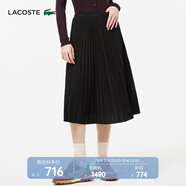 LACOSTE法國鱷魚(yú)女裝簡(jiǎn)約休閑松緊褲腰平滑百褶A型中長(cháng)款半身裙|JF8050 031/黑色 L