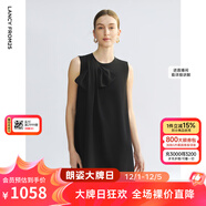 朗姿二醋酸黑白高級感蝴蝶結a字無(wú)袖輕禮服連衣裙2025年夏季新款 夜幕黑色 M