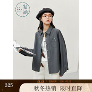 紫涵（ZIHAN）紫涵純棉長(cháng)袖襯衫女2025秋季新款微皺肌理感貓咪刺繡寬松休閑襯衣 海鷗灰 L