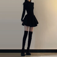 依樂(lè )琦黑色針織連衣裙女秋冬內搭短裙小個(gè)子2025年春季香風(fēng)女裝 黑色【宴會(huì )/赫本風(fēng)顯身材/內搭/垂墜感/別致/修身 L 55/60kg品質(zhì)/現貨速發(fā)