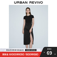 UR秋季新款女裝時(shí)髦氣質(zhì)拼接褶皺收腰連衣裙UWG740159 正黑 S