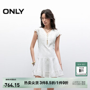 ONLY2025夏季新款甜美純色V領(lǐng)小飛袖A字短裙連衣裙女|125207012 A43奶油白色 XS