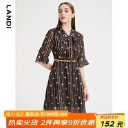 藍地（LANDI）秋季新款印花碎花七分袖連衣裙女收腰中長(cháng)款裙子 花色 L