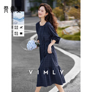 梵希蔓森女系藍色格紋圓領(lǐng)連衣裙女2025秋季新款收腰顯瘦a字長(cháng)裙 A2807 藏藍格 L （建議110-120斤）