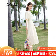 百圖betu女裝春夏新款連衣裙收腰氣質(zhì)法式復古減齡連衣裙2403D03 米白 XS