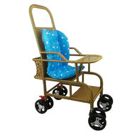 蕉京竹藤嬰兒車(chē)寶寶推車(chē)輕便兒童嬰兒仿藤編竹編藤編藤椅小推車(chē)夏天童 精致土豪金+藍色坐墊