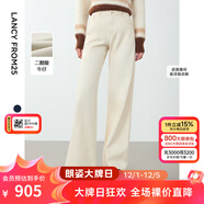 朗姿【明星同款】朗姿醋酸闊腿休閑氣質(zhì)長(cháng)褲女冬季新款法式牛仔褲 本白色 S
