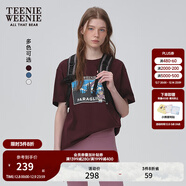 Teenie Weenie小熊夏季新款棉美式復古寬松灰色短袖T恤學(xué)院風(fēng)上衣 酒紅色 M
