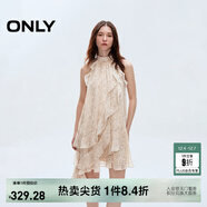 ONLY2025夏季新款淑女掛脖圓領(lǐng)荷葉邊短裙碎花連衣裙女|125207045 HH5桑迪紋樣沙色底 M