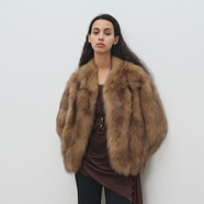 MSBEAST野獸小姐 進(jìn)口藍狐坎毛暈染色V領(lǐng)短款狐貍毛皮草外套女丨霜華映月 暈染琥珀棕 S