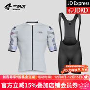 蘭帕達騎行服公路車(chē)男夏季騎行服短袖上衣騎行短褲套裝速干騎行衣風(fēng)尚 淺灰藍短袖+背帶短褲黑色小蘭褲 XL （適合體重140-159斤）