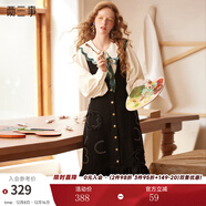 兩三事牛仔背帶連衣裙春季復古背心裙黑色裙子設計感長(cháng)裙魅影幾許 藍色預售 M