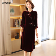 歐迪鳥(niǎo)（ODYBIRD）婚宴真絲絲絨連衣裙女中國風(fēng)喜婆婆桑蠶絲裙子新中式刺繡氣質(zhì) 棗紅 4XL 建議150斤以?xún)?
                                         title=