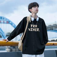 君茵重磅純棉短袖t恤男2023夏季衣服男裝 夏裝新款學(xué)生美式長(cháng)袖體恤衫 黑色-長(cháng)袖 XL