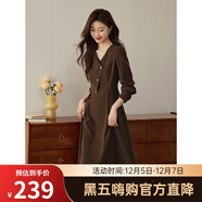 熙世界（sllsky）浪漫復古連衣裙女秋冬公主裙法式赫本生日禮裙子高級感本命年女裝 褐石茶棕 M