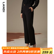 藍地（LANDI）黑色高腰顯高顯瘦通勤直筒微喇休閑褲女長(cháng)褲冬新品 黑色 L