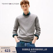 Tommy Hilfiger【柔軟純棉】秋冬男裝純棉潮流多色商務(wù)休閑通勤內搭打底針織毛衣 【純色繡標毛衣】極簡(jiǎn)灰P7D M （推薦：135-150斤）