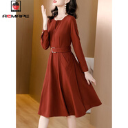 AEMAPE高端精致連衣裙春夏季2026新款女裝高級感打底裙子女士氣質(zhì)A字裙 橘紅色 L