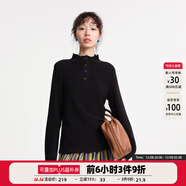 幻走（MOVEUP）2025冬季新款.FUN系列小高領(lǐng)撞色紐扣休閑短款T恤女 黑色 S