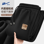 回力加絨褲子男女情侶款重磅搖粒絨束腳運動(dòng)衛褲男戶(hù)外保暖薄絨休閑褲 黑色(h回力徽章褲標) 3XL /185(建議180斤-205斤左右)