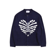 韓維辰同款韓國xtonz骷髏破洞復古拉鏈毛衣 藏青色 M