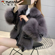 啄木鳥(niǎo)（TUCANO）皮草外套女2025冬新款韓版時(shí)尚短款設計感鉚釘蝙蝠袖皮毛一體大衣 灰色 S (建議95斤以下)